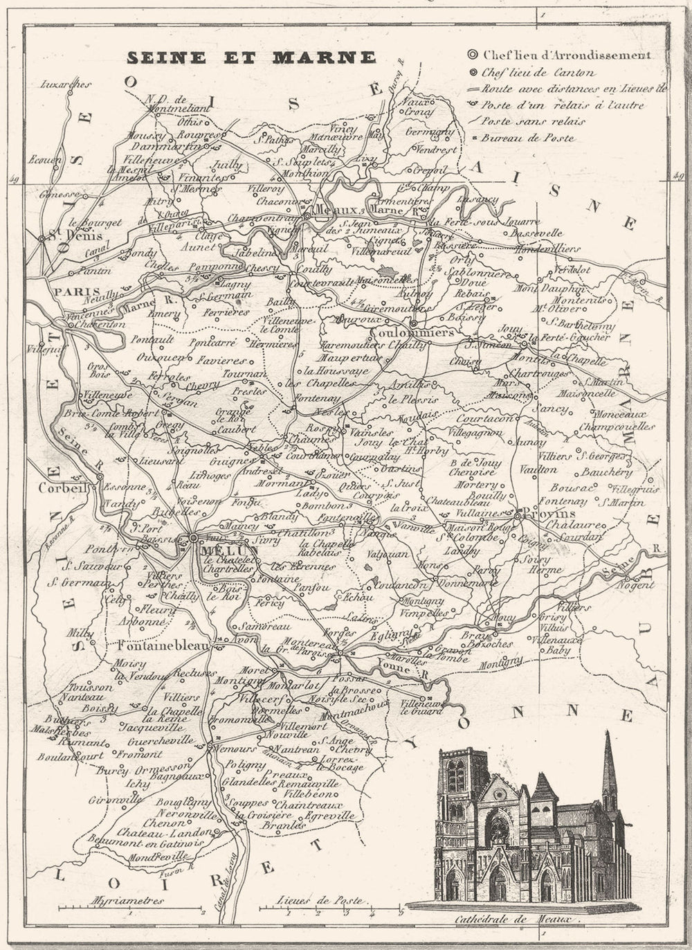 SEINE-ET-MARNE. Departement de Seine-et-Marne 1835 old antique map plan chart