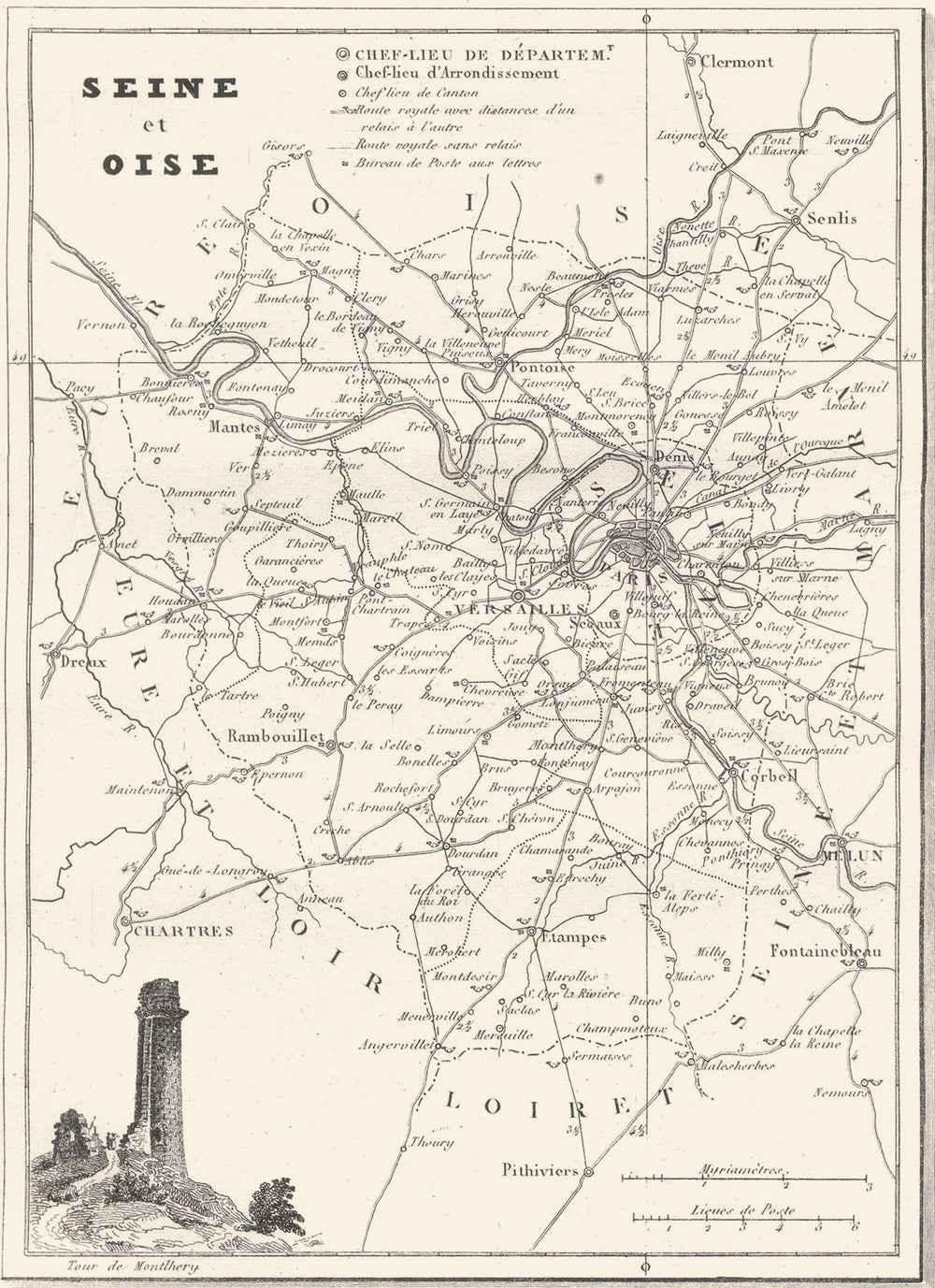 SEINE-ET-OISE. Departement de Seine-et-Oise 1835 old antique map plan chart