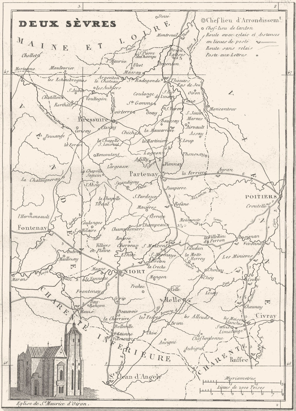 DEUX-SÈVRES. Departement de Deux-Sèvres 1835 old antique map plan chart