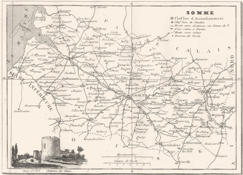 SOMME. Département de la Somme 1835 old antique vintage map plan chart