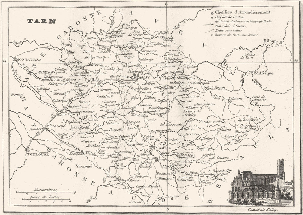 TARN. Département du Tarn 1835 old antique vintage map plan chart