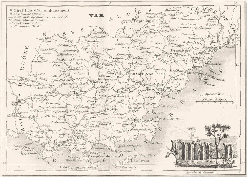 VAR. Département du Var 1835 old antique vintage map plan chart