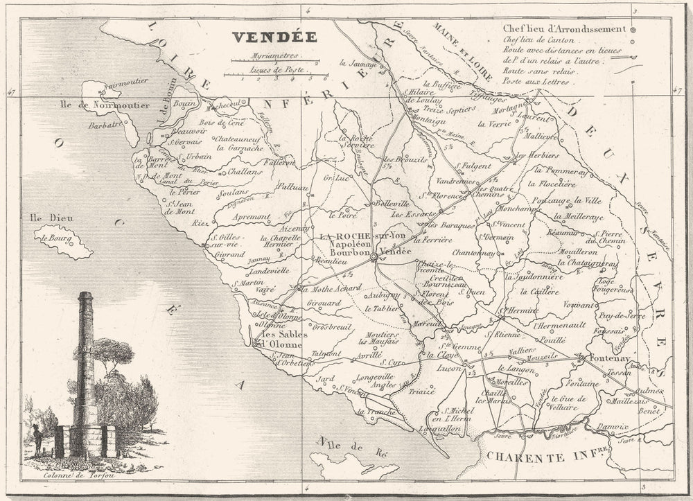 VENDÉE. Département de la Vendée 1835 old antique vintage map plan chart