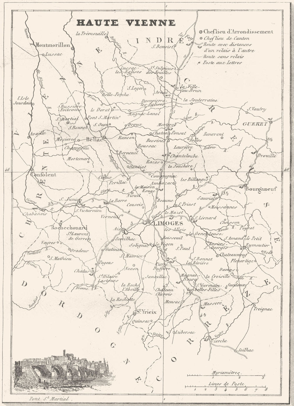 HAUTE-VIENNE. Département de la Haute-Vienne 1835 old antique map plan chart