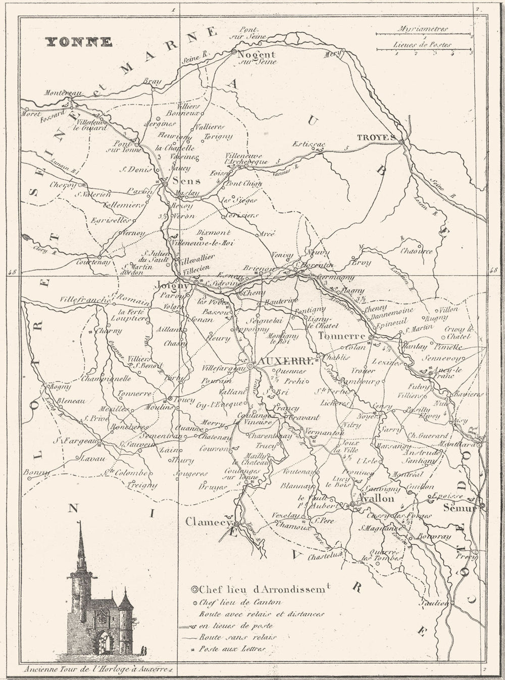 YONNE. Département de I'Yonne 1835 old antique vintage map plan chart