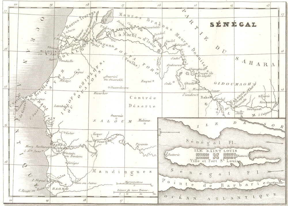 SENEGAL. Sénégal et Gorée. Sénégal 1835 old antique vintage map plan chart