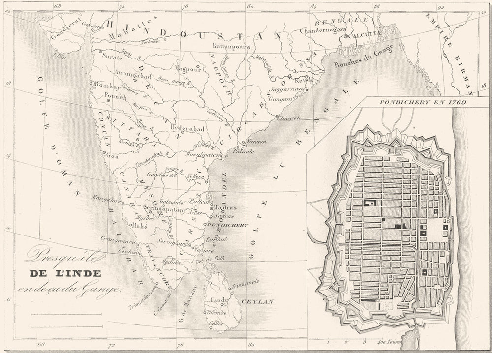 INDIA. Inde Française. Plan of Puducherry Pondicherry en 1769 1835 old map