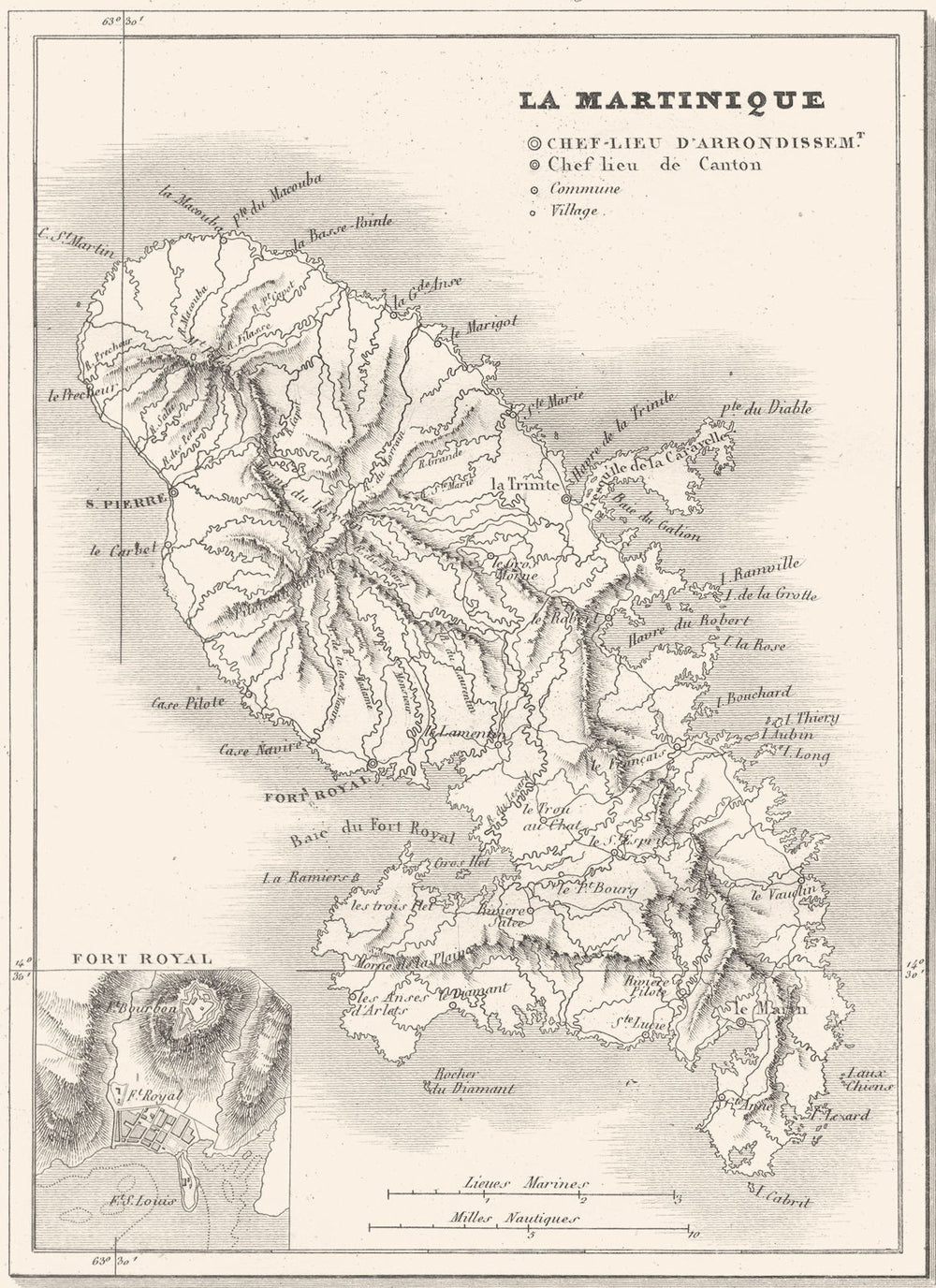 WEST INDIES. Antilles Françaises. La Martinique; Inset map of Fort Royal 1835