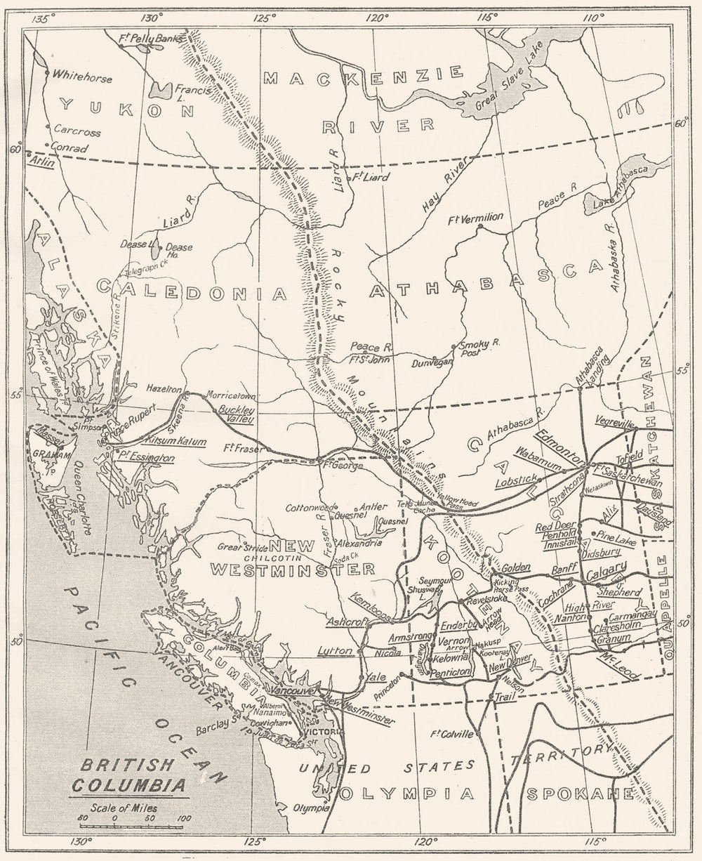 CANADA. British Columbia; Mission stations. Diocesan 1922 old antique map