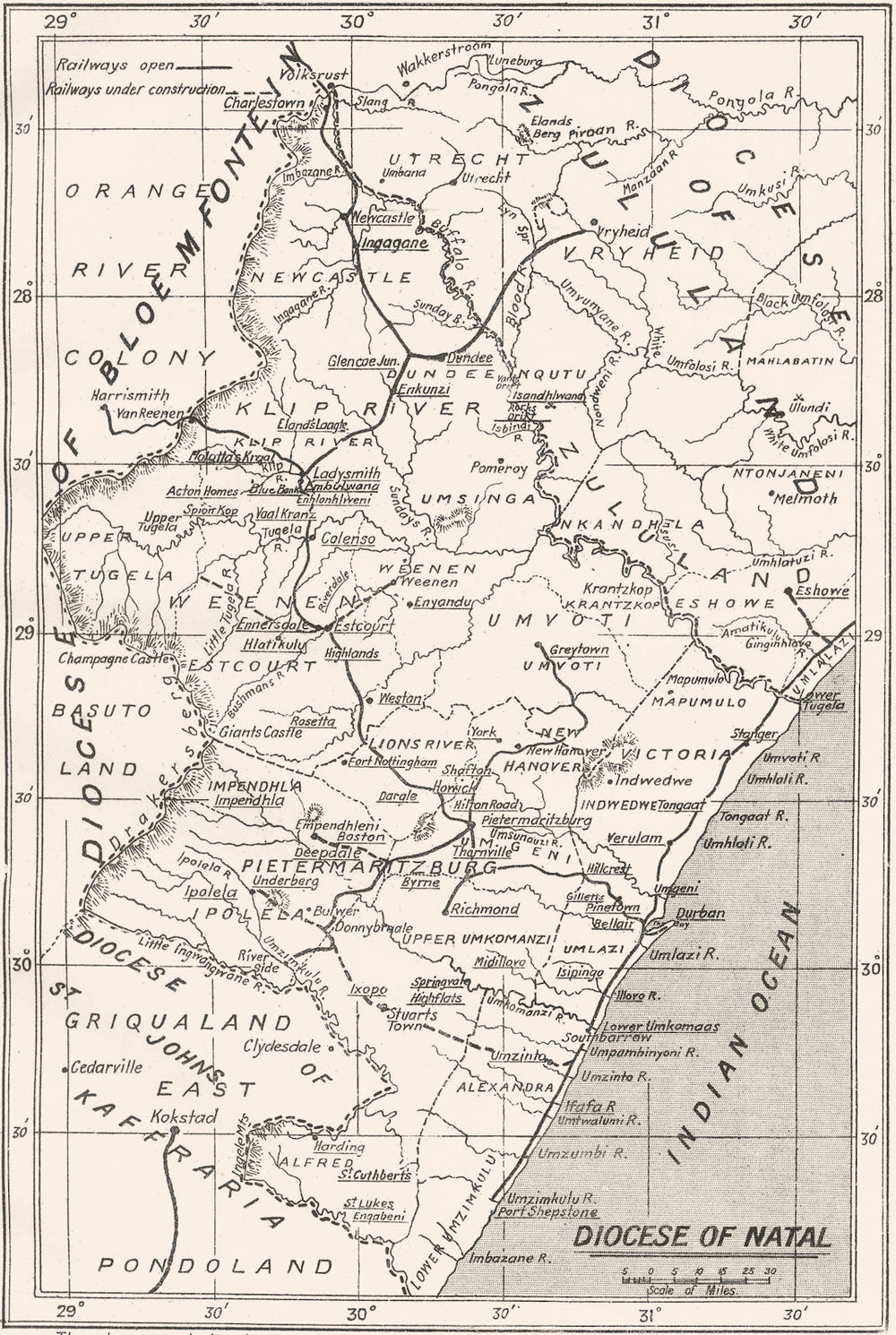SOUTH AFRICA. Diocese of Natal; Missionary or Colonial Church work 1922 map
