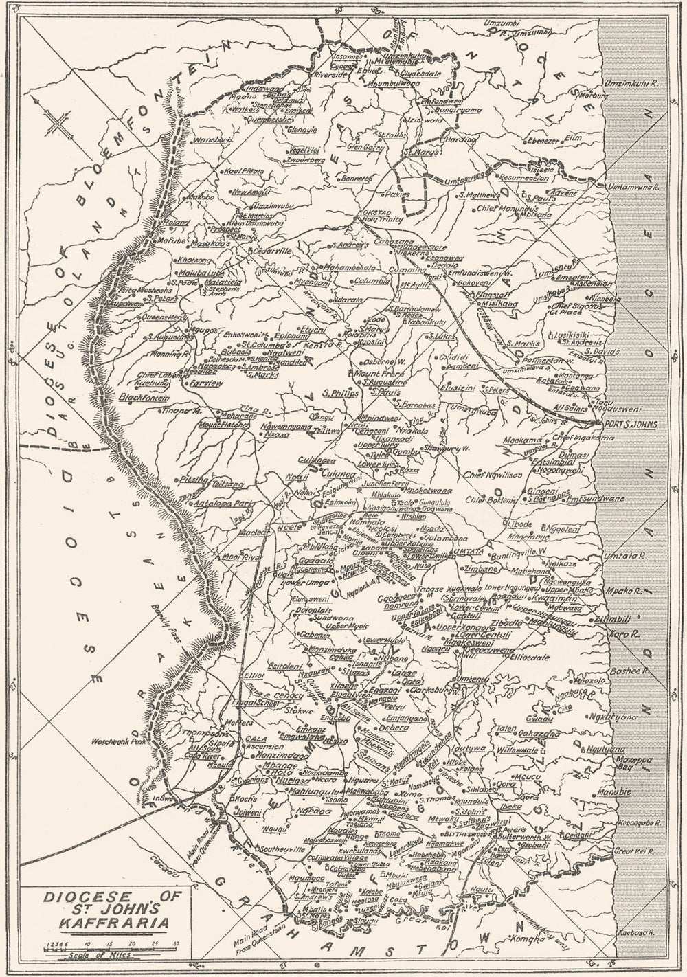 S AFRICA. Diocese St. John's, Eastern Cape; Church Mission Stations 1922 map