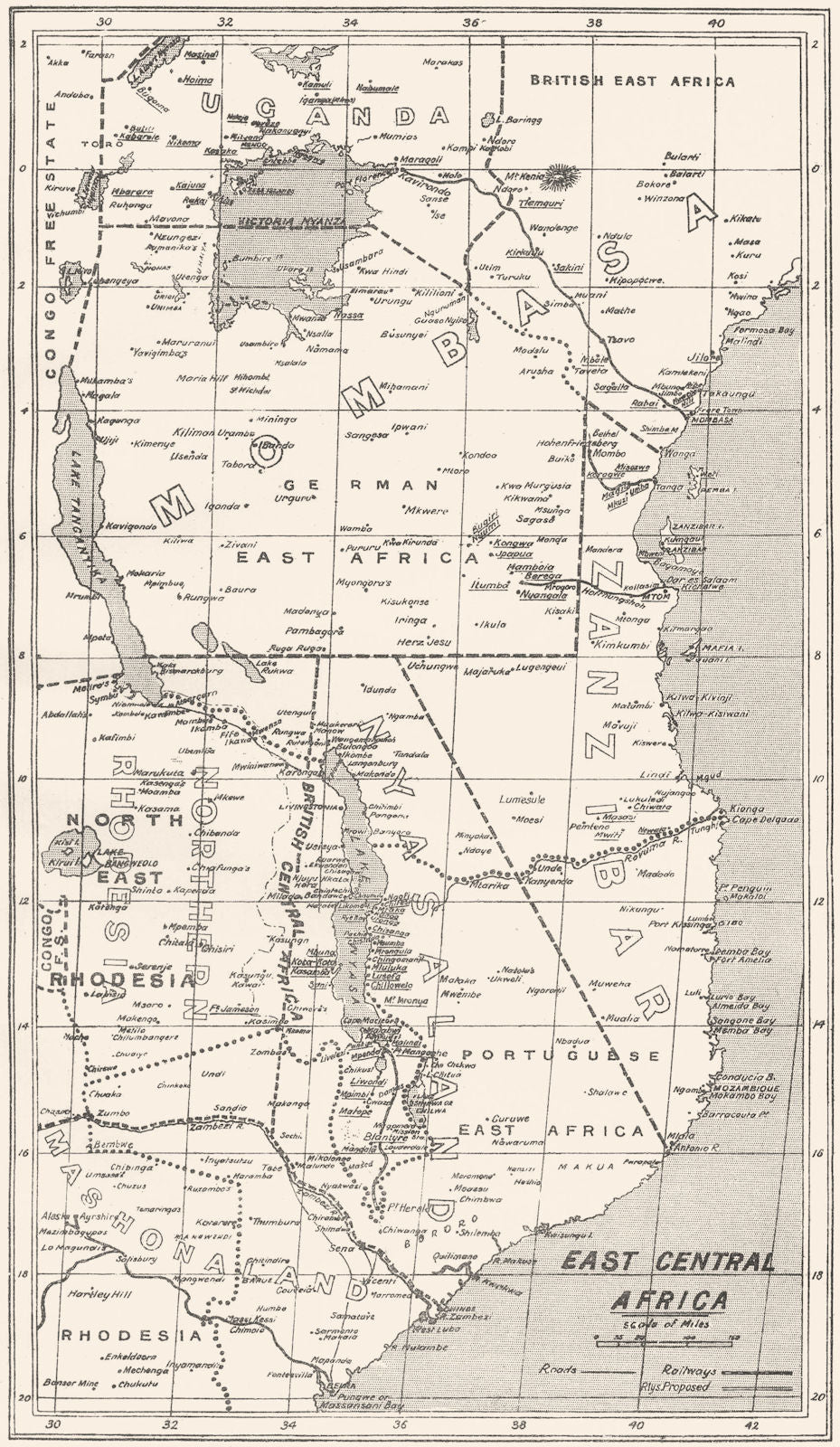 EAST CENTRAL AFRICA.Dioceses Mission Zanzibar,Malawi & Rhodesia Uganda 1922 map