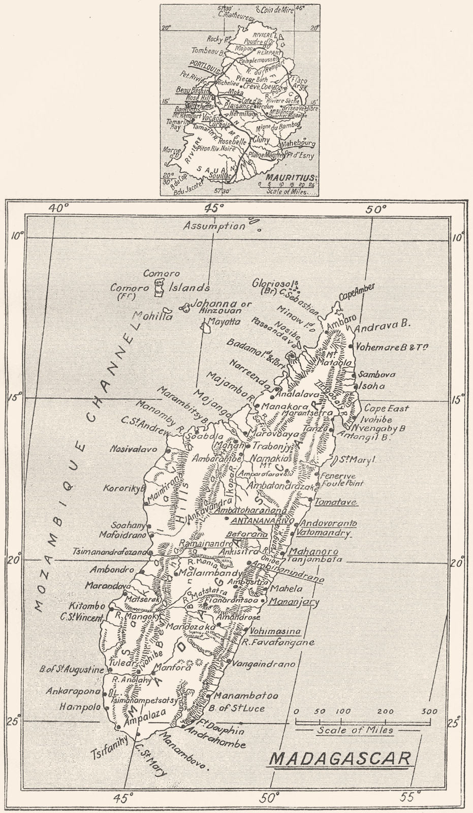 MADAGASCAR. Mauritius; main Mission Stations assisted S. .  1922 old map