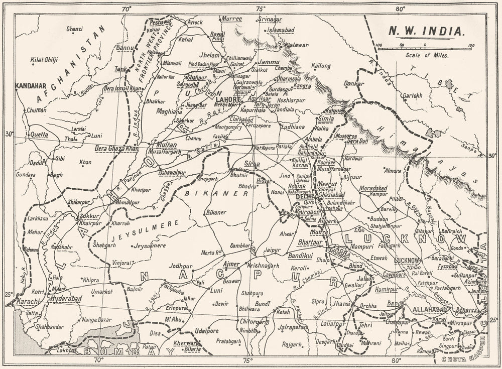NORTH- WEST INDIA. Anglican Missionary Stations. Diocesan boundaries 1922 map