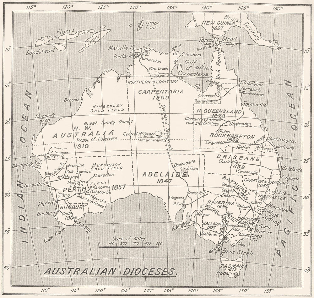 AUSTRALIA. Australian Dioceses. Church Christianity Anglican 1922 old map