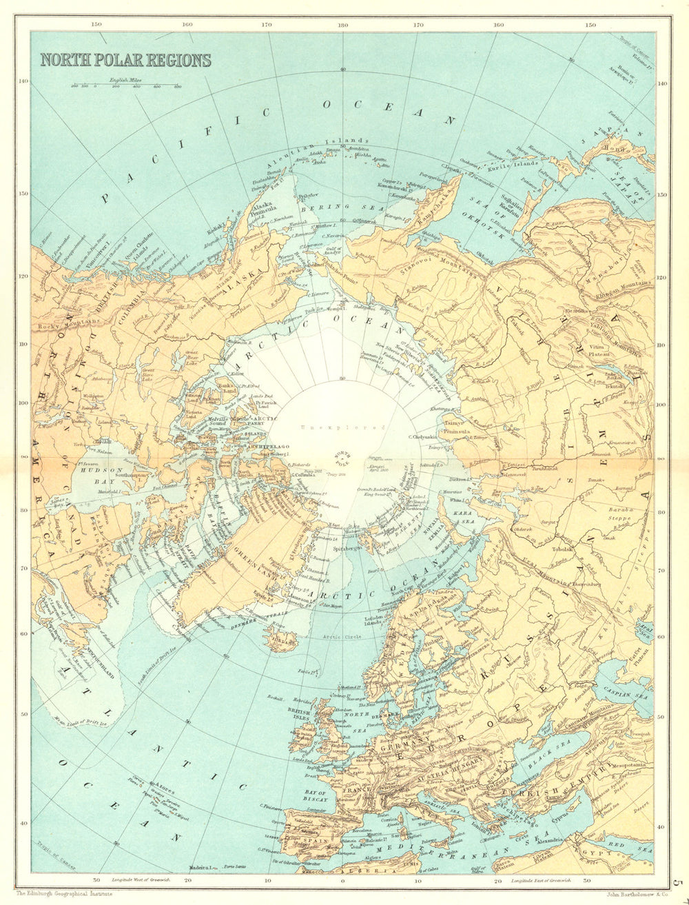 NORTH POLAR REGION Arctic. Unexplored. Nansen Peary Abruzzi approaches 1909 map