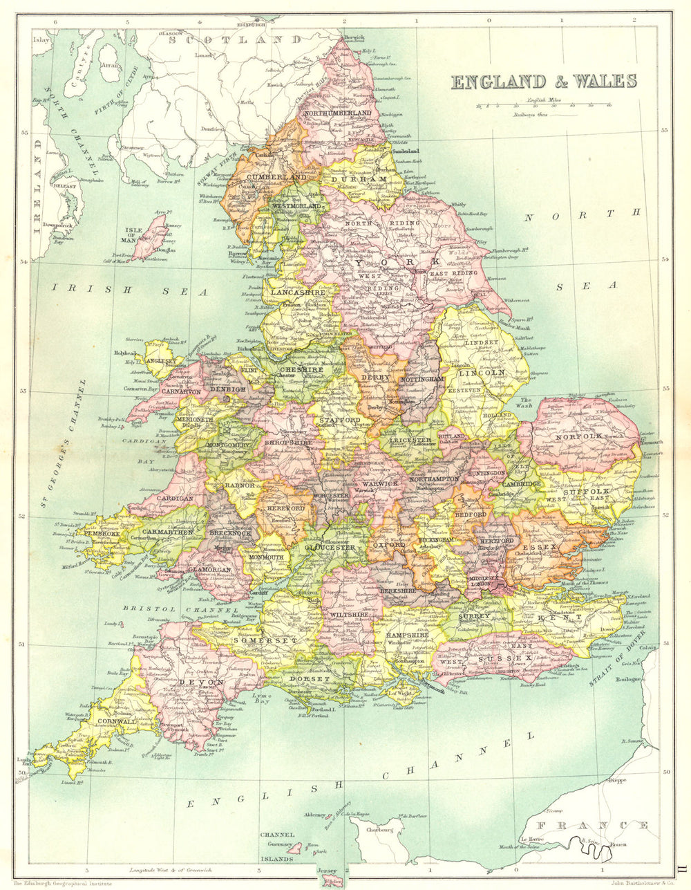 ENGLAND & WALES. Showing counties. Cassells. 1909 old antique map plan chart