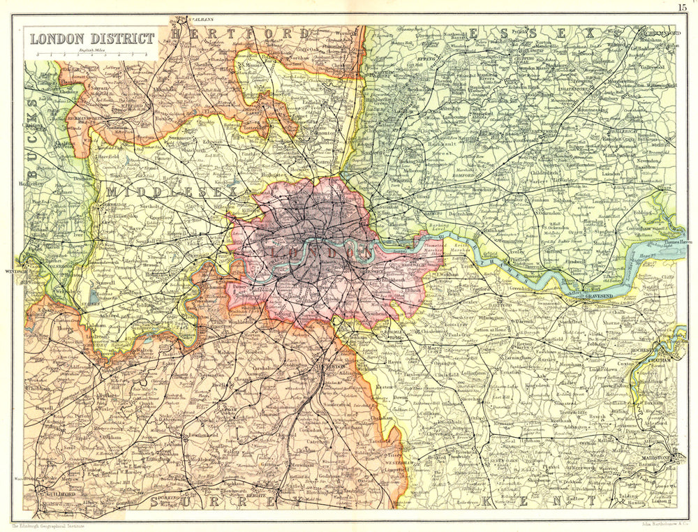 SOUTH EAST ENGLAND. London & Home Counties Middlesex Surrey Kent Essex 1909 map