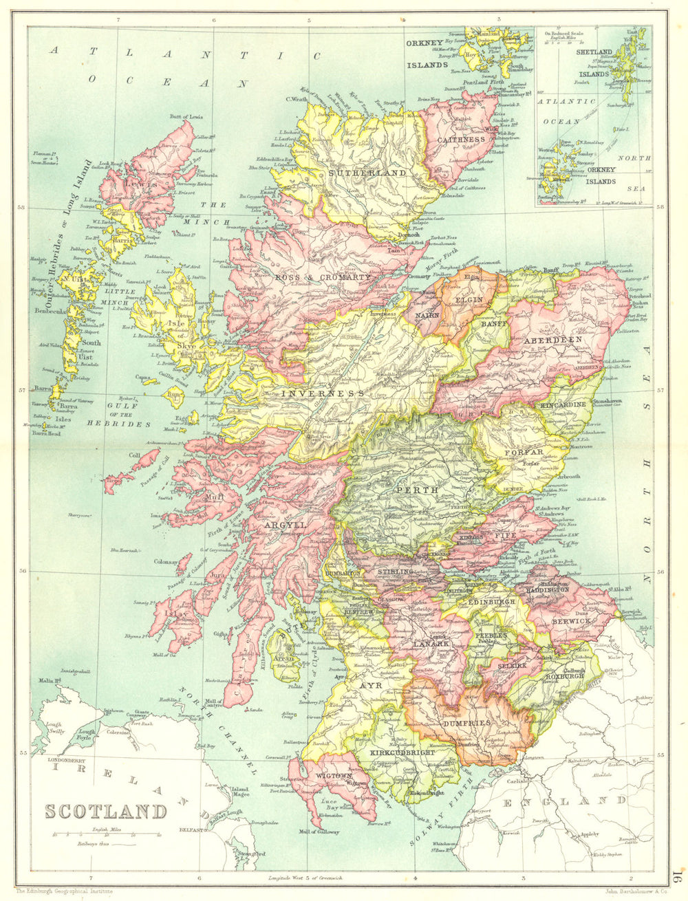 SCOTLAND. Showing counties. Inset Shetland & Orkney Islands 1909 old map