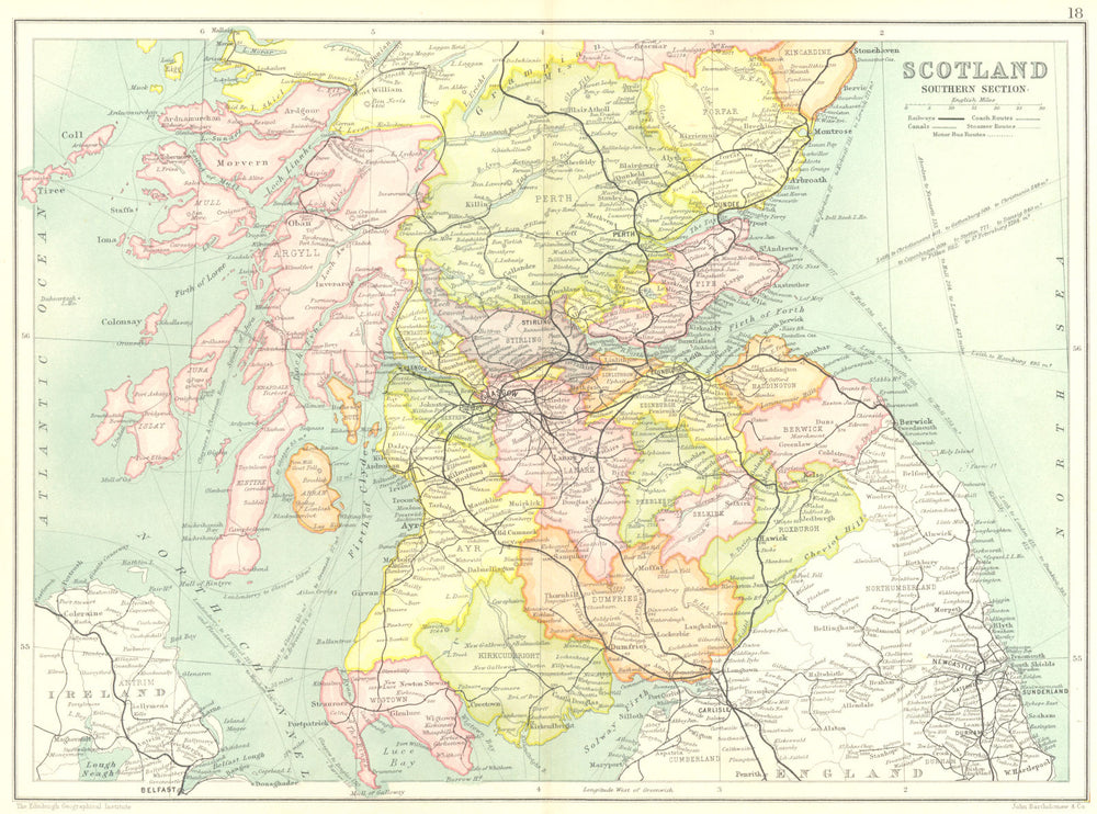 SOUTHERN SCOTLAND. Dumfries/Galloway Borders Strathclyde Tayside Fife 1909 map