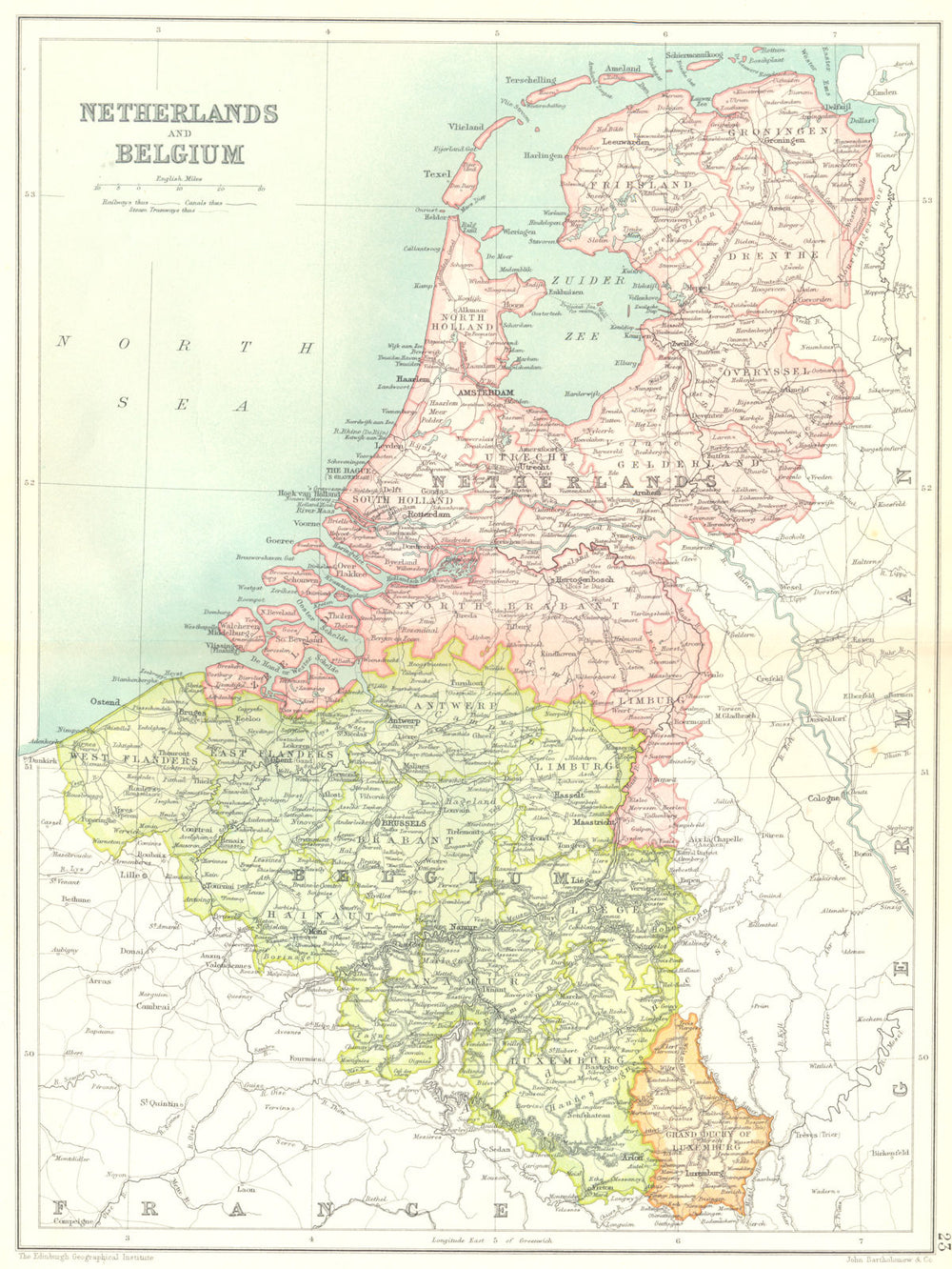 BENELUX. Netherlands. Belgium. Grand Duchy of Luxembourg 1909 old antique map