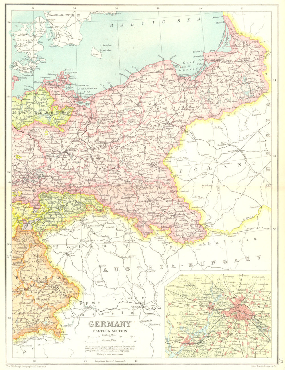 EASTERN GERMANY. Inset Berlin. Prussia. Railways. Cassells 1909 old map