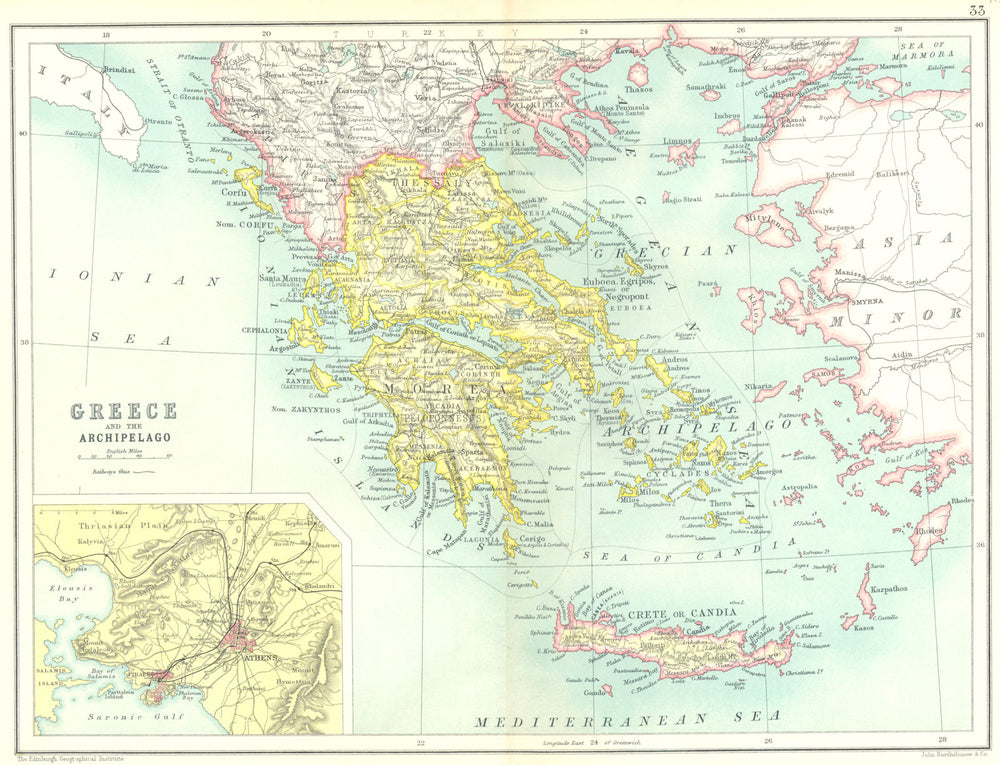 GREECE & CRETE. Shows AUTONOMOUS CRETAN STATE. Archipelago; Athens 1909 map