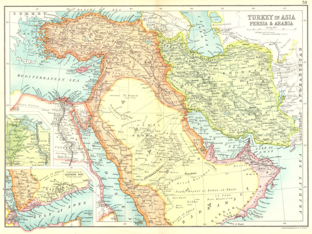 MIDDLE EAST.Turkey in Asia Persia Arabia;Suez Canal; Gulf of Aden 1909 old map