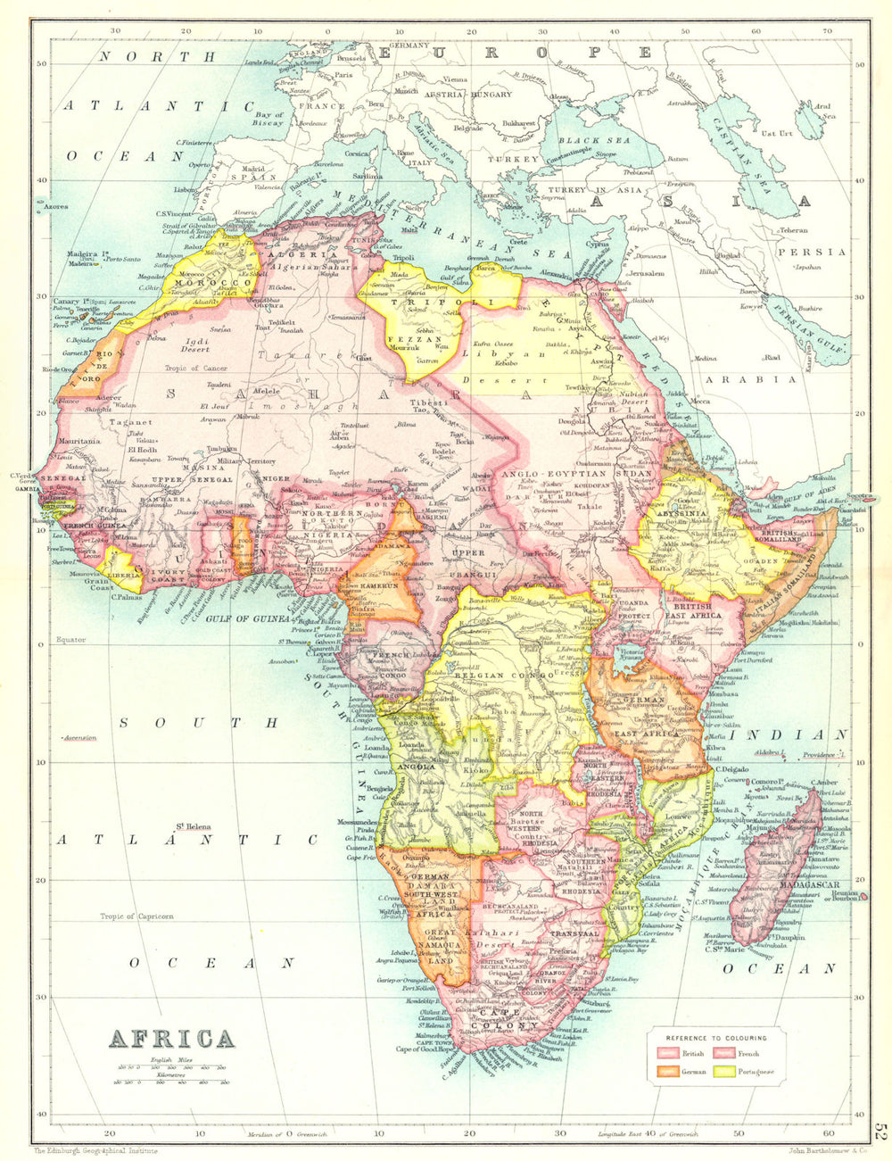 AFRICA. Showing British German French Portuguese possession colonies 1909 map