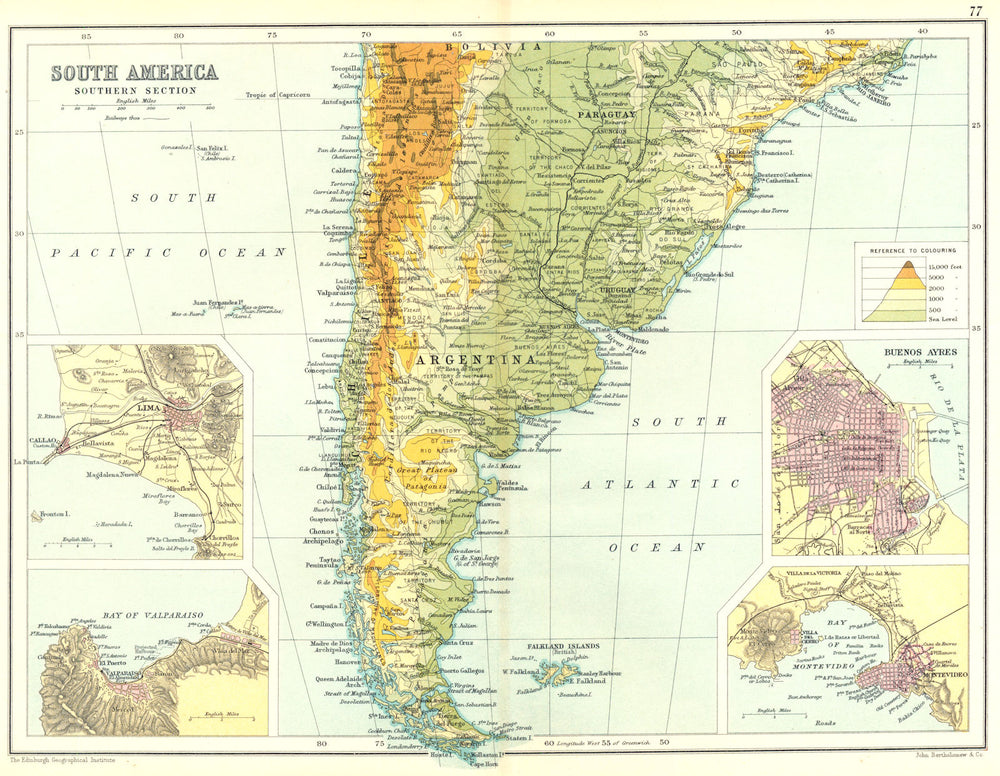 ARGENTINA CHILE URUGUAY. Inset Lima Valparaiso Buenos Aires Montevideo 1909 map