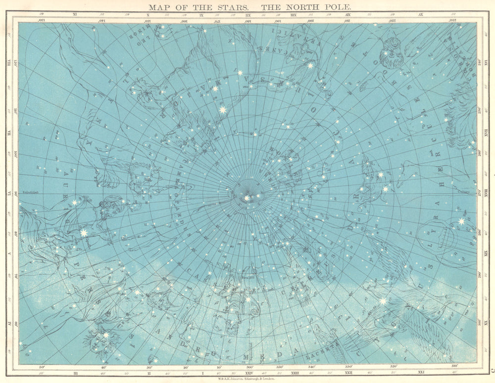 ASTRONOMY. Map of the stars. The North Pole 1897 old antique plan chart