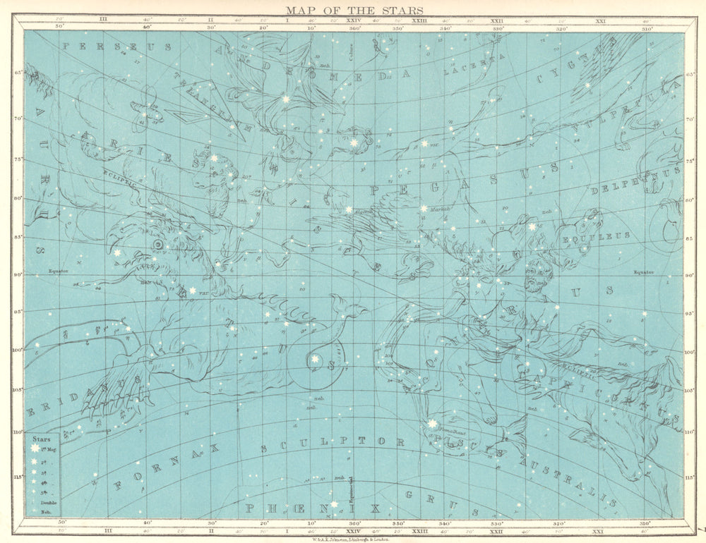ASTRONOMY. Map of the stars (1)  1897 old antique vintage plan chart