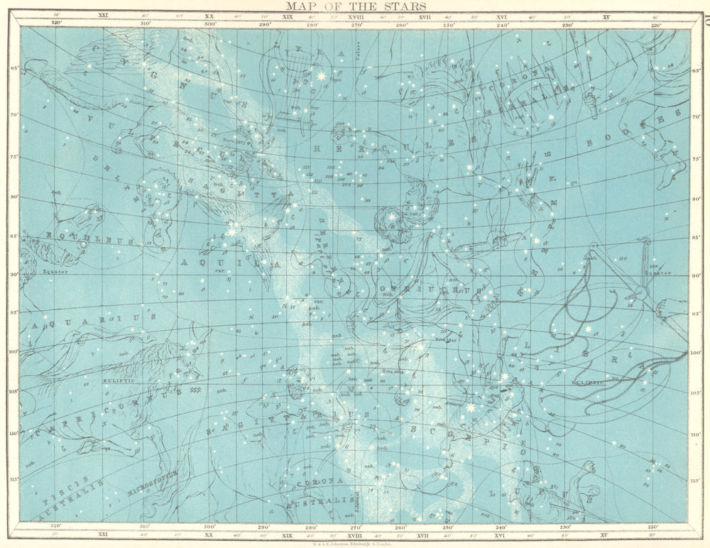ASTRONOMY. Map of the stars (2)  1897 old antique vintage plan chart