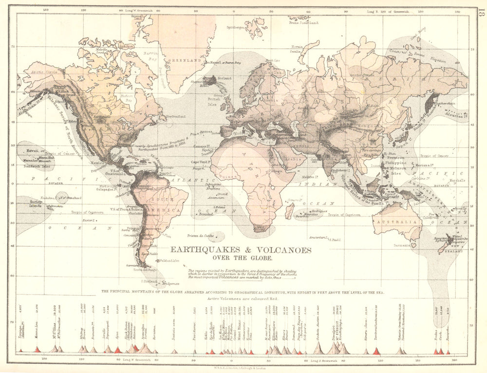WORLD. Earthquakes & Volcanoes over the Globe 1897 old antique map plan chart