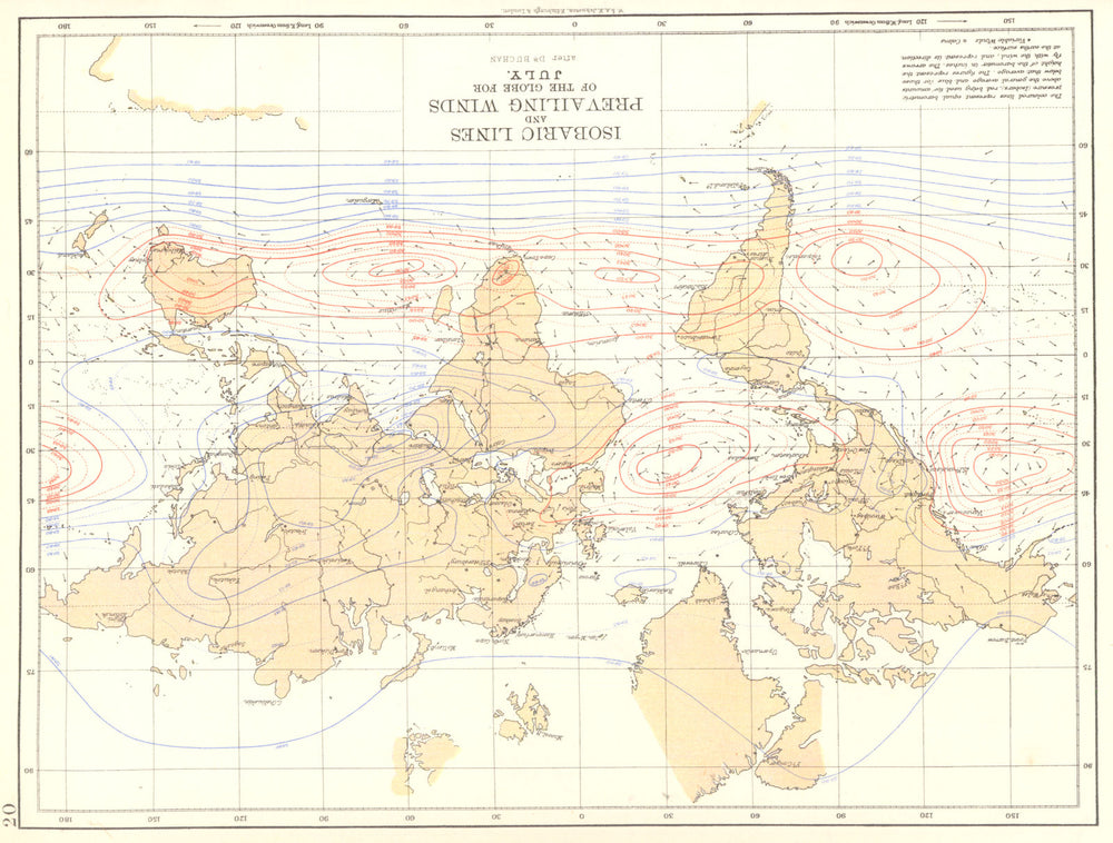 WORLD. Isobaric lines and prev ailing winds 1897 old antique map plan chart
