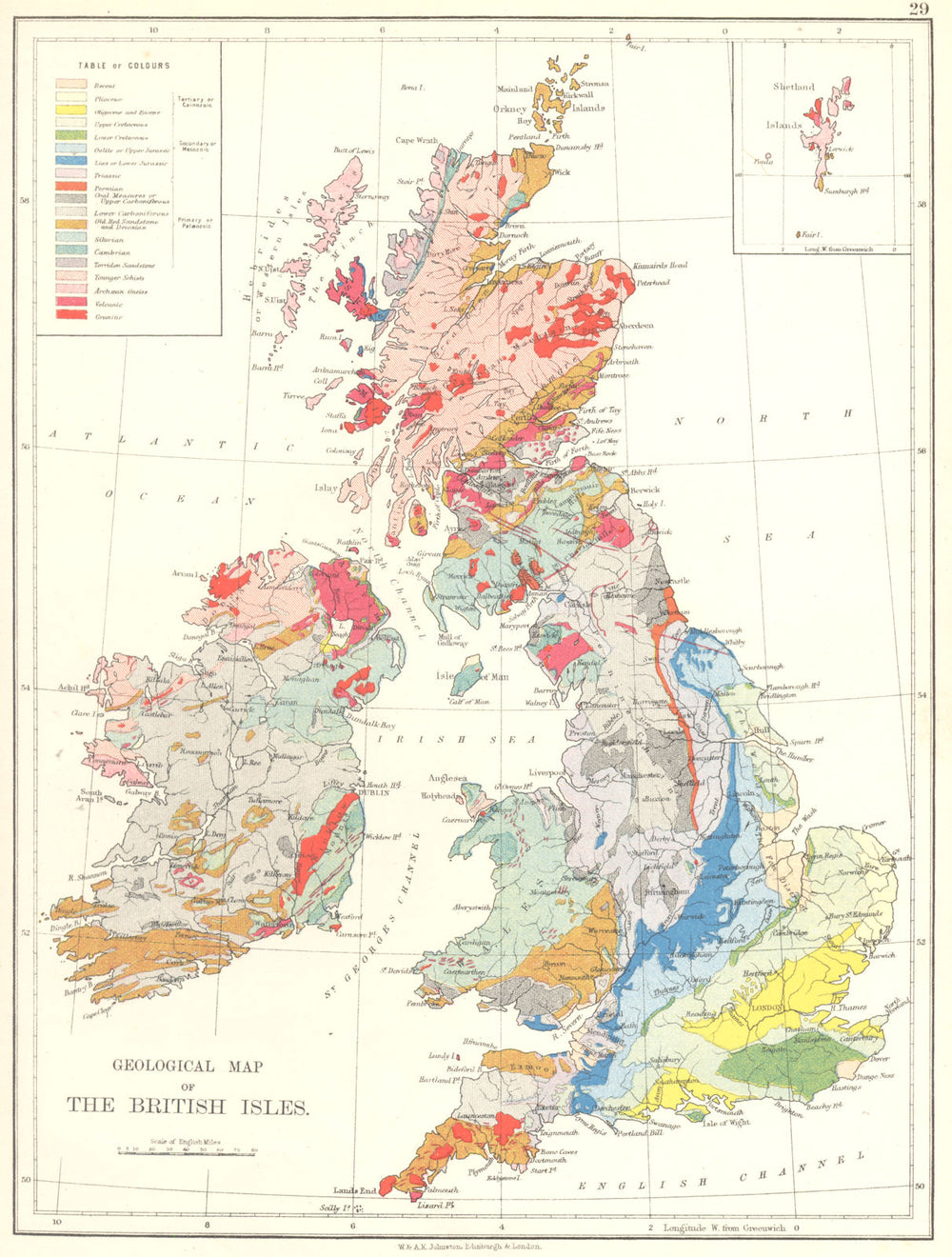 UNITED KINGDOM. Geographical map of the British Isles 1897 old antique