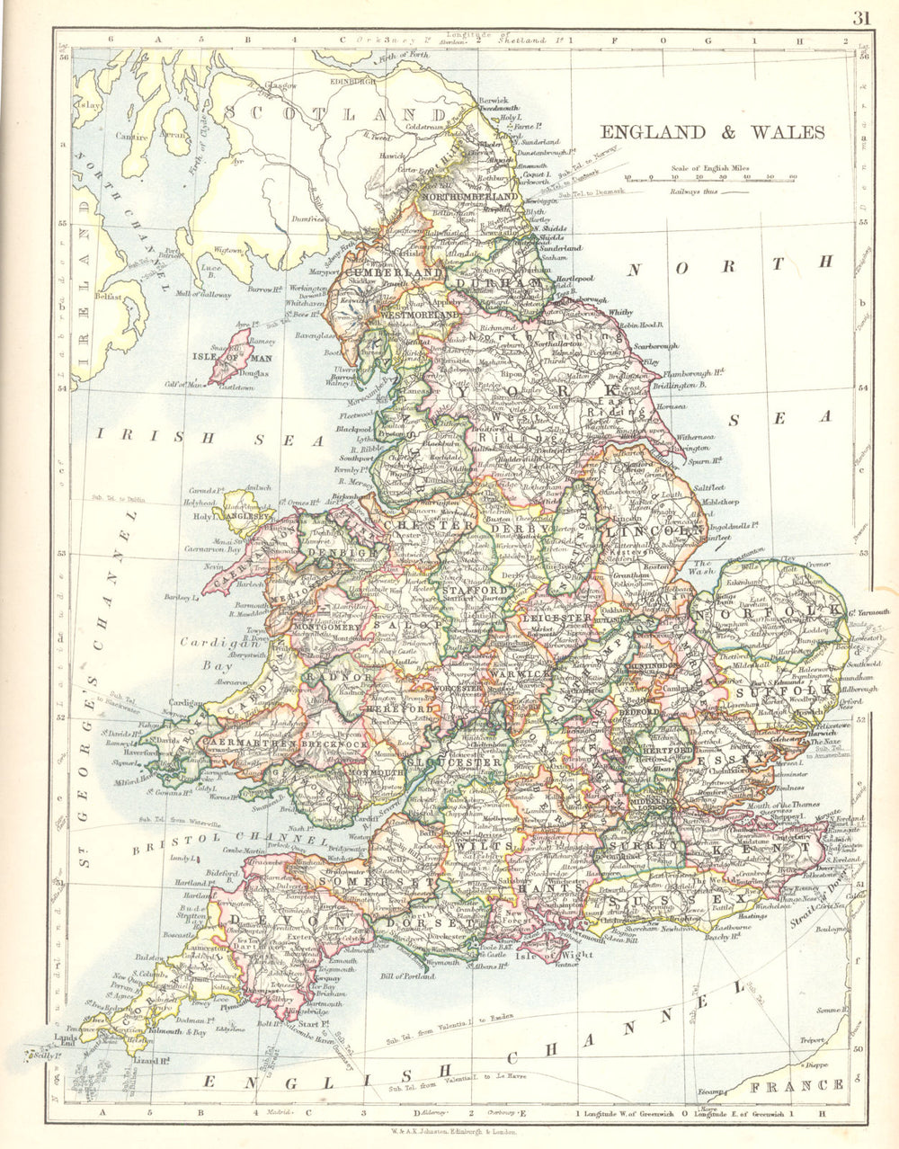 UNITED KINGDOM. England & Wales  1897 old antique vintage map plan chart