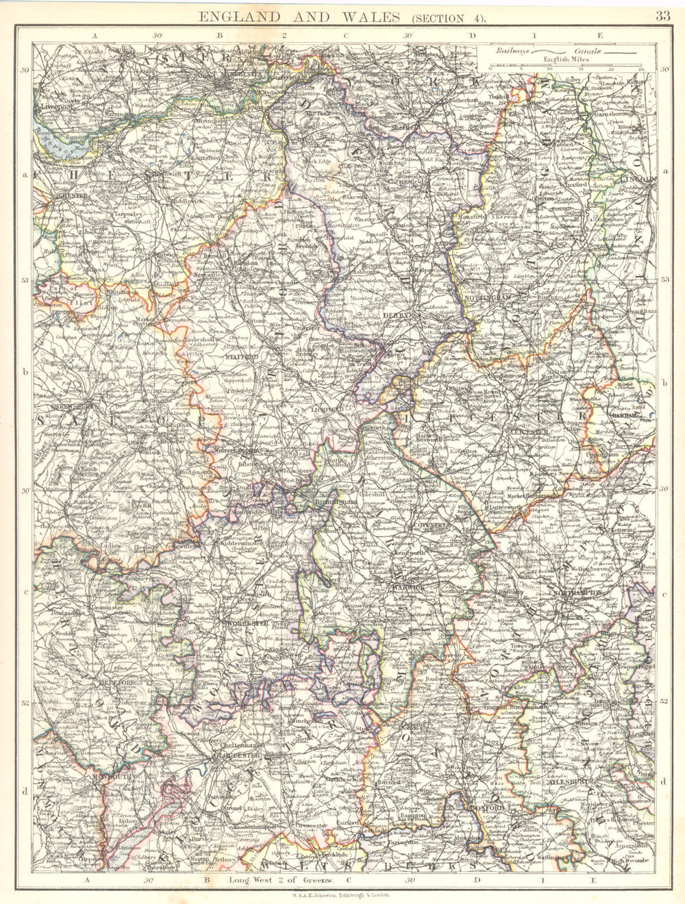 ENGLAND.Cheshire Staffs Derbys Notts Leics Warcs Worcs Northants Shrops 1897 map