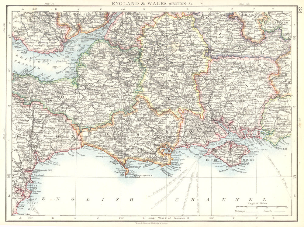 ENGLAND. Dorset Hampshire Wiltshire Somerset Isle of Wight Berkshire 1897 map