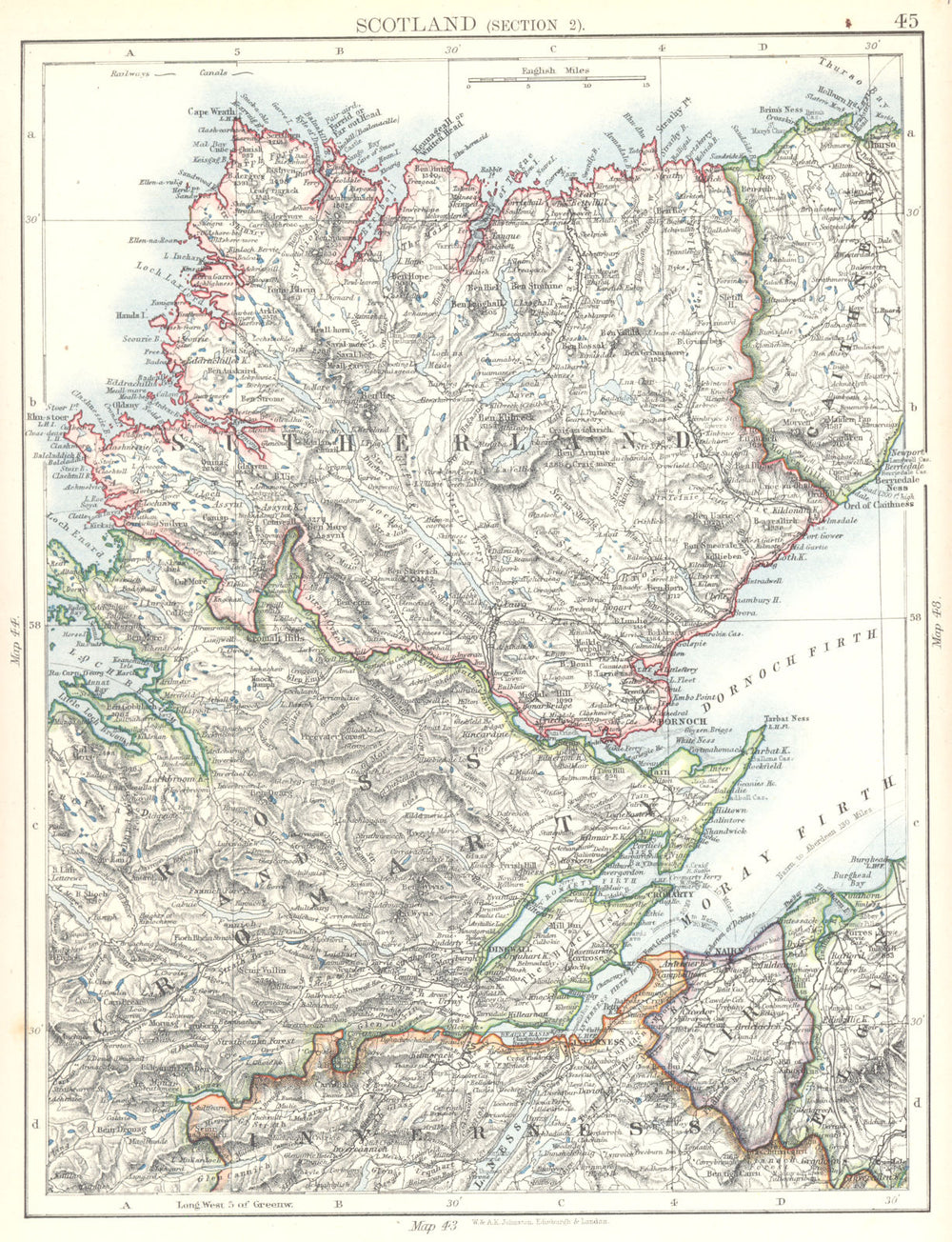 SCOTLAND. Sutherland Caithness Ross and Cromarty 1897 old antique map chart