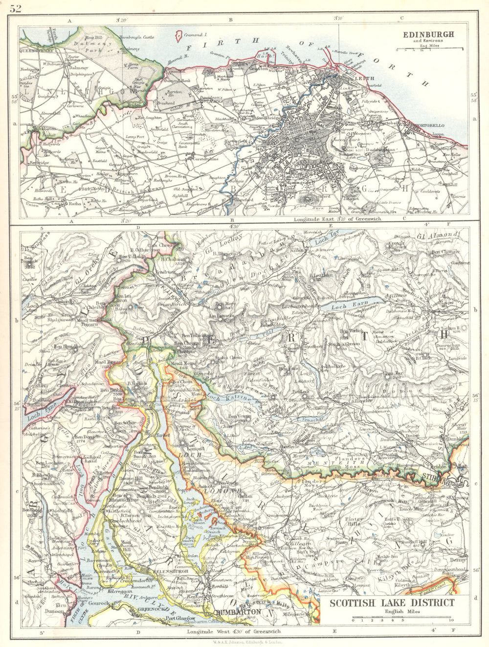 SCOTLAND. Edinburgh; Scottish Lake District. Perth Dumbarton Stirling 1897 map