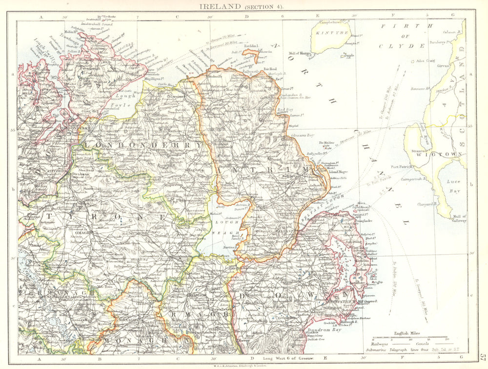 ULSTER. Northern Ireland. Tyrone Down Antrim Londonderry Donegal Armagh 1897 map
