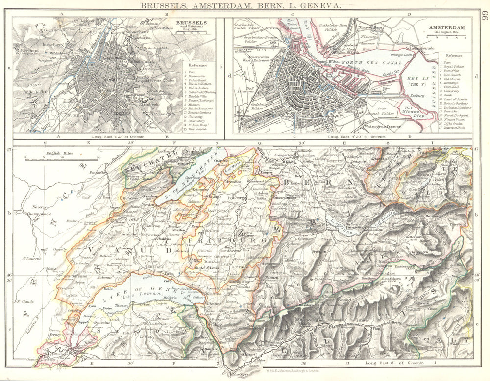 EUROPE. Brussels, Amsterdam, Berne, L. Geneva. Vaud Fribourg 1897 old map