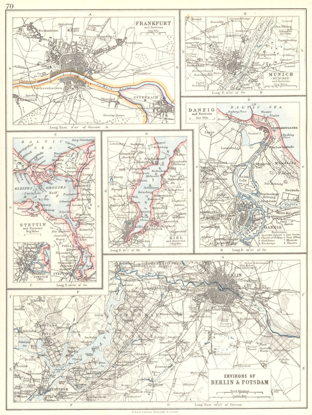 GERMANY. Berlin Potsdam Frankfurt Munich Szczecin Kiel Gdansk Danzig 1897 map