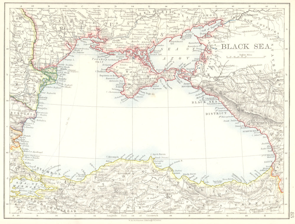 BLACK SEA. Ukraine Georgia Turkey Romania Bulgaria Russia Moldova 1897 map