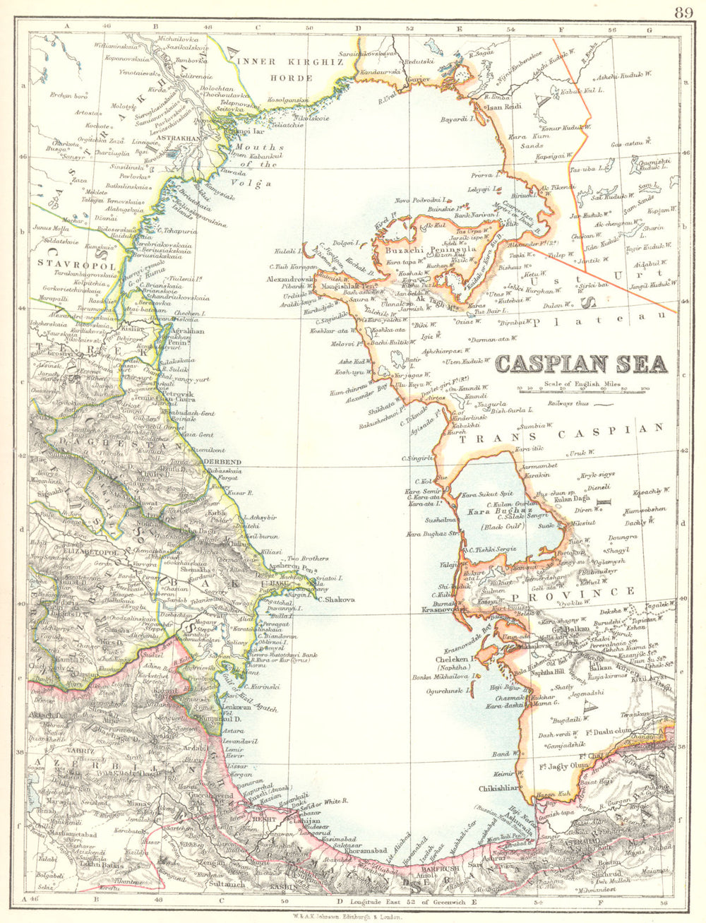 CASPIAN SEA. Russia Kazakhstan Azerbaijan Iran Persia Turkmenistan 1897 map
