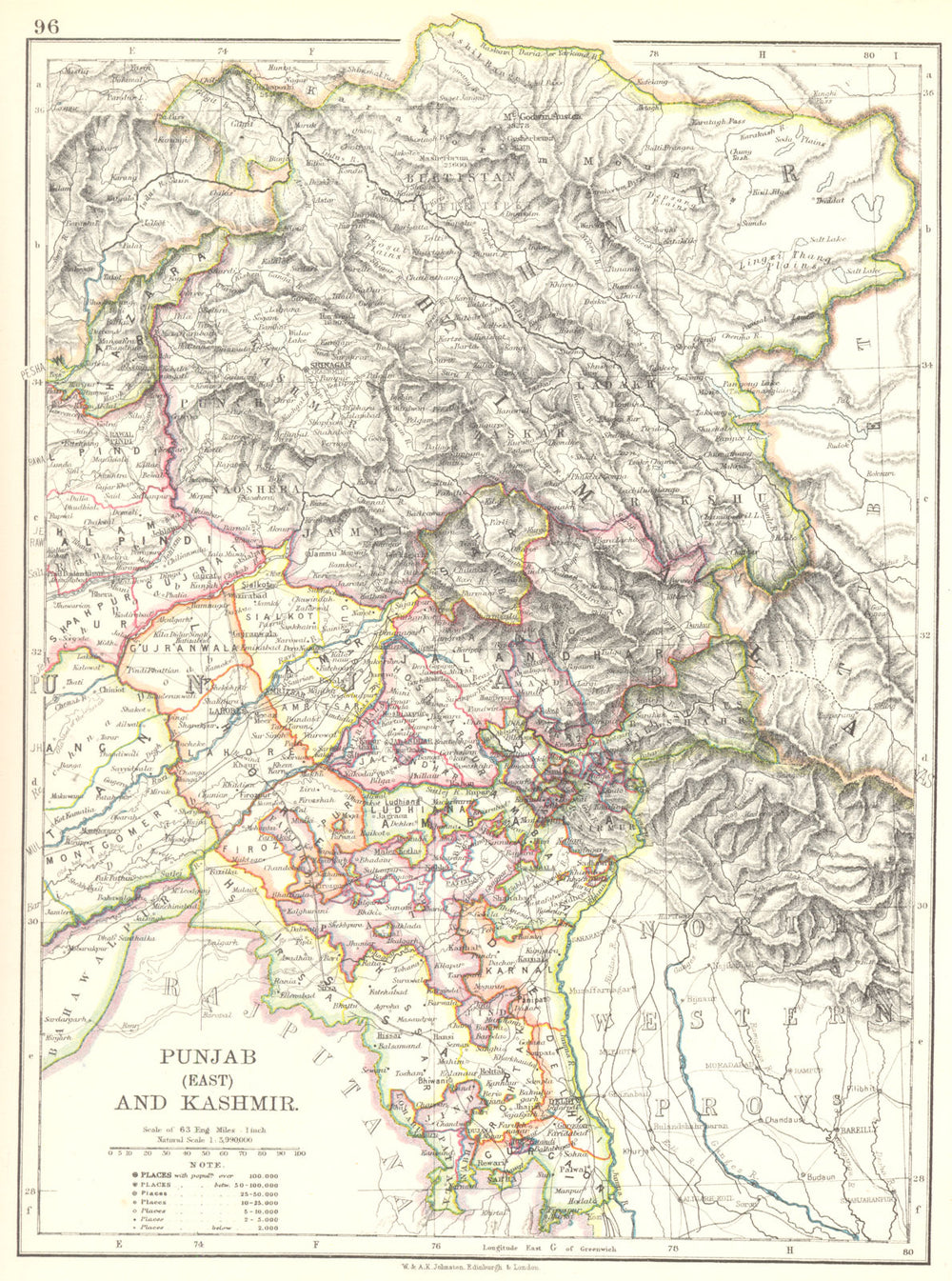 INDIA. Punjab (East) and Kashmir 1897 old antique vintage map plan chart