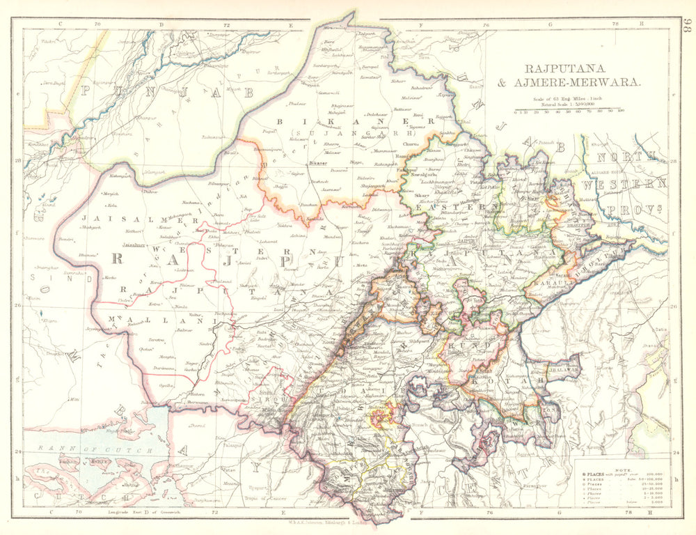 INDIA. Rajasthan. Rajputana & Ajmer-Merwara 1897 old antique map plan chart