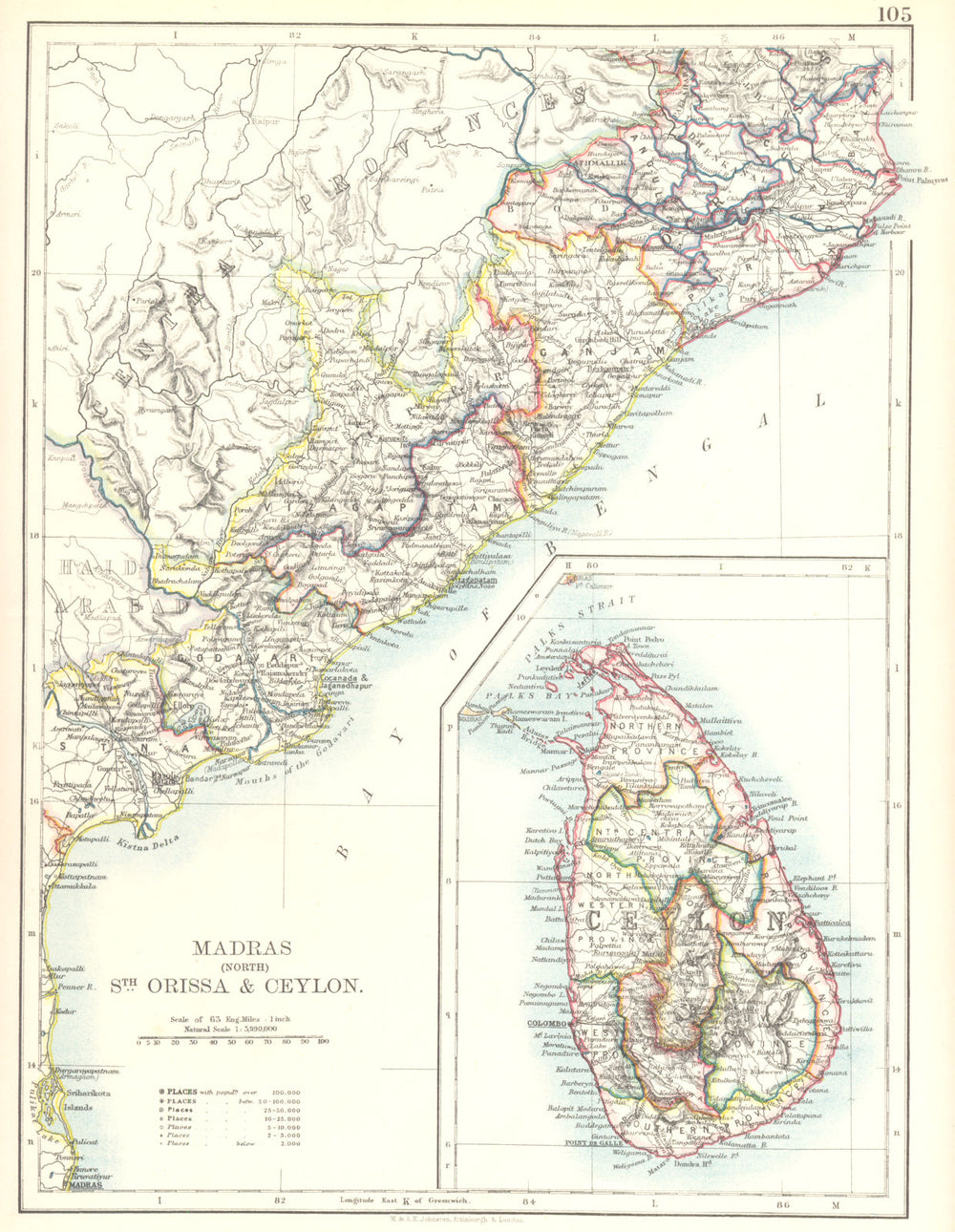 INDIA. Andhra Pradesh Orissa Madras Chennai Ceylon Sri Lanka 1897 old map