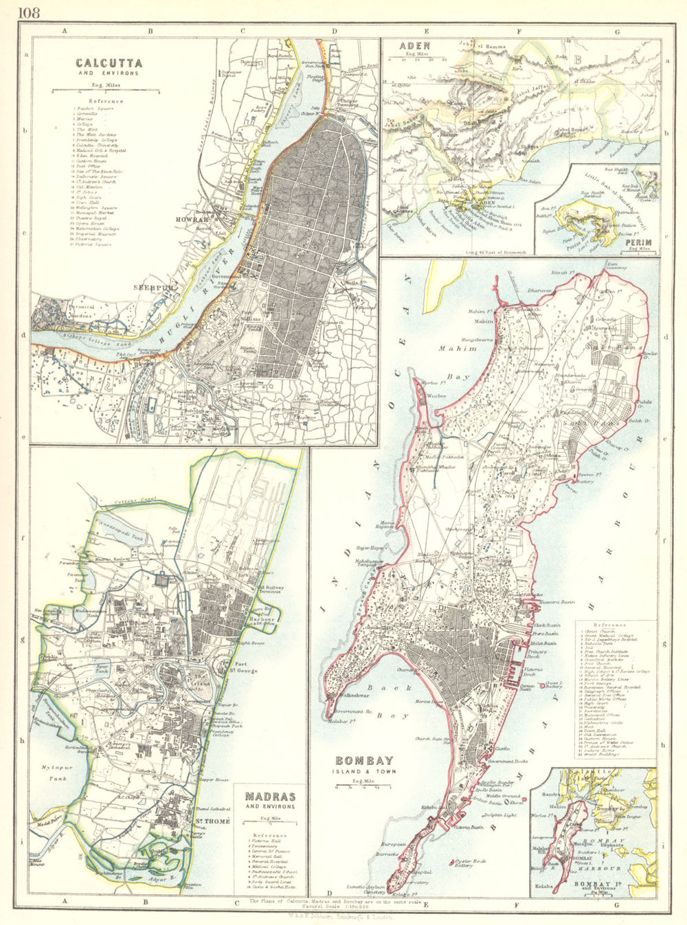 INDIA. Calcutta Kolkata Aden Perim Chennai Madras Bombay Mumbai plans 1897 map